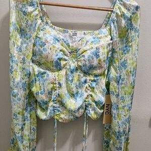 NYC Women's Floral Top - Blue and Green